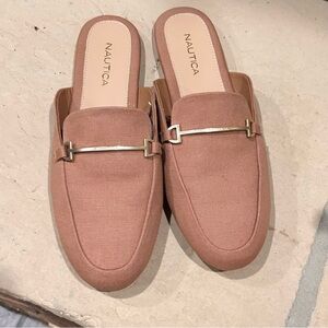 Nautica Labella Tan Gold Logo Buckle Mule Slip On Shoes Size 9